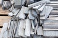 Pile of concrete slabs construction. Elements of paving slabs in the process of laying. Royalty Free Stock Photo