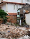 Pile of construction waste, a dilapidated house, a city dump