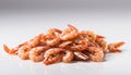 A pile of cooked shrimp on a white background