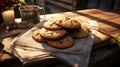 Pile of cookies sitting on top of wooden table. Perfect for food blogs, baking recipes, and kitchen