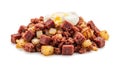 Pile of corned beef hash with a poached egg on top, studio shot on white background Royalty Free Stock Photo