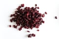 Pile of cranberries on white background.