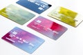 Pile of credit cards on white background