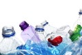 Pile of crumpled bottles on white background. Plastic recycling Royalty Free Stock Photo