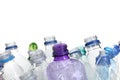 Pile of crumpled bottles on white background. Plastic recycling Royalty Free Stock Photo