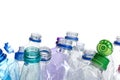 Pile of crumpled bottles on white background, closeup. Plastic recycling Royalty Free Stock Photo