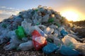 Pile of crumpled plastic bottles at a landfill