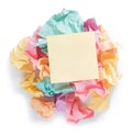 Pile of crumpled sticky reminder notes