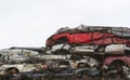 A pile of crushed cars
