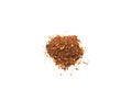 Pile of crushed red cayenne pepper, dried chili flakes and seeds isolated on white background,top view