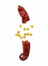 Pile crushed red pepper, dried chili flakes and seeds Royalty Free Stock Photo