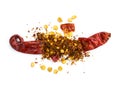 Pile crushed red pepper, dried chili flakes and seeds Royalty Free Stock Photo