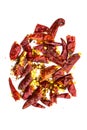 Pile crushed red pepper, dried chili flakes and seeds Royalty Free Stock Photo