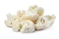 Pile of cut fresh raw cauliflowers on white background