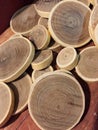 A pile of cutting thin wood with ring