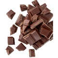 Pile of Dark Chocolate Pieces on a White Background broken chunks Royalty Free Stock Photo
