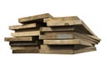 A pile of dark-tinted ash planks. Stacked planed boards
