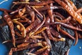 A pile of dehydrated chili peppers. Royalty Free Stock Photo
