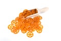 Pile of dehydrated orange wagonwheel duros duritos food Royalty Free Stock Photo