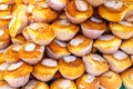 Pile of delicious baked muffins background. Royalty Free Stock Photo