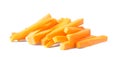 Pile of delicious carrot sticks isolated on white Royalty Free Stock Photo