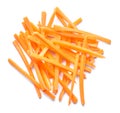 Pile of delicious carrot sticks isolated on white, top view Royalty Free Stock Photo