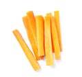 Pile of delicious carrot sticks isolated on white, top view Royalty Free Stock Photo