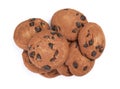 Pile of delicious chocolate chip cookies on white background Royalty Free Stock Photo