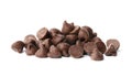 Pile of delicious chocolate chips isolated on white Royalty Free Stock Photo