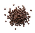 Pile of delicious chocolate chips isolated on white, top view Royalty Free Stock Photo