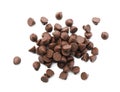 Pile of delicious chocolate chips isolated on white, top view Royalty Free Stock Photo