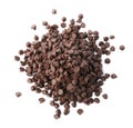 Pile of delicious chocolate chips isolated on white, top view Royalty Free Stock Photo