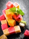 Pile of diced and cubed fresh summer fruit