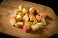 A pile of diced red apple pieces