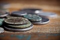 Pile of different ancient copper coins with patina Royalty Free Stock Photo