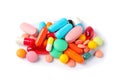 Pile of different colorful pills on white background, above view Royalty Free Stock Photo