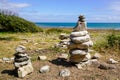 Pile of different pebbles zen balanced stones stack on sea coast beach Royalty Free Stock Photo