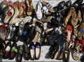 Second hand shoes at street flea market Royalty Free Stock Photo