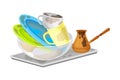 Pile of Dirty Dishes and Utensils with Plates and Cups Vector Illustration Royalty Free Stock Photo