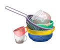 Pile of Dirty Dishes and Utensils with Plates and Cups Vector Illustration Royalty Free Stock Photo