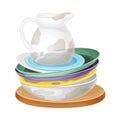 Pile of Dirty Dishes and Utensils with Plates and Glass Jug Vector Illustration Royalty Free Stock Photo