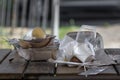 A pile of dirty disposable tableware after the festival