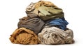 Pile of dirty laundry isolated on white created with Generative AI. Big stack of clothes.