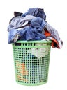 Pile of dirty laundry in a washing basket, laundry basket with colorful towel, basket with clean clothes, colorful clothes
