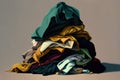 pile of discarded clothing and textiles, highlighting the issue of fast fashion and textile waste AI generation