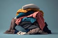 pile of discarded clothing and textiles, highlighting the issue of fast fashion and textile waste AI generation