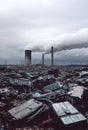 A pile of discarded EV batteries in landfill, near-future prediction. Generative AI.