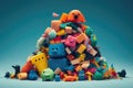 pile of discarded plastic toys, from action figures to playsets, is reminder of the environmental impact of disposable