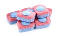 Pile of dishwasher detergent tablets on white background Royalty Free Stock Photo