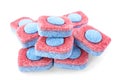 Pile of dishwasher detergent tablets on white background Royalty Free Stock Photo